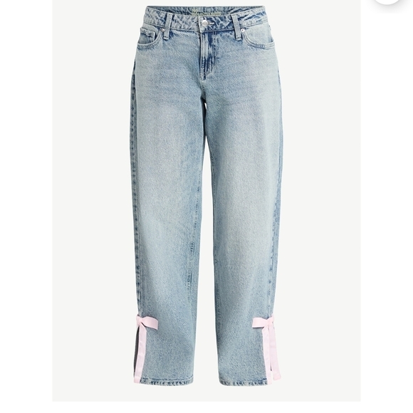 No Boundaries Baggy Jeans size 2 with Side Bow light pink - Picture 4 of 5